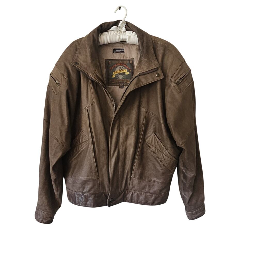 Vtg 80s Adventure Bound Leather AVIATOR Bomber Brown Jacket Thinsulate Men's L